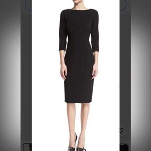Theory Black 3/4 sleeve stretch jersey side gathered midi Dress Sz 4
